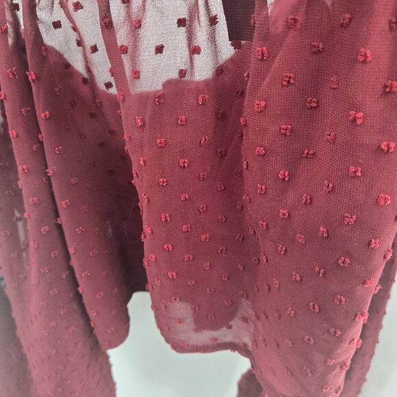 Shein Curve Cropped Burgundy Swiss Dots Blouse 2xl - Picture 10 of 14